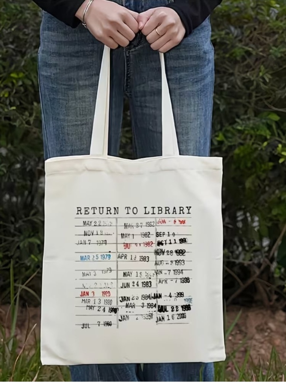 Return to Library Vintage-Styled Canvas Tote Bag in Cream